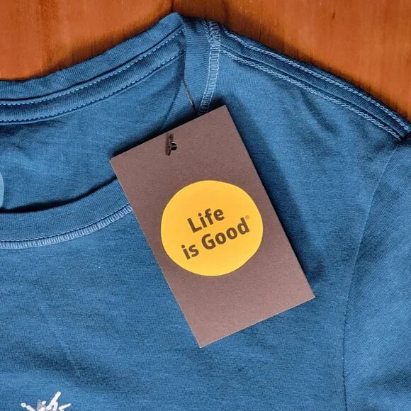 NWT Life Is Good Aqua Classic Fit Crew Neck Long Sleeve Tee Stay Out All Night M - Picture 9 of 10